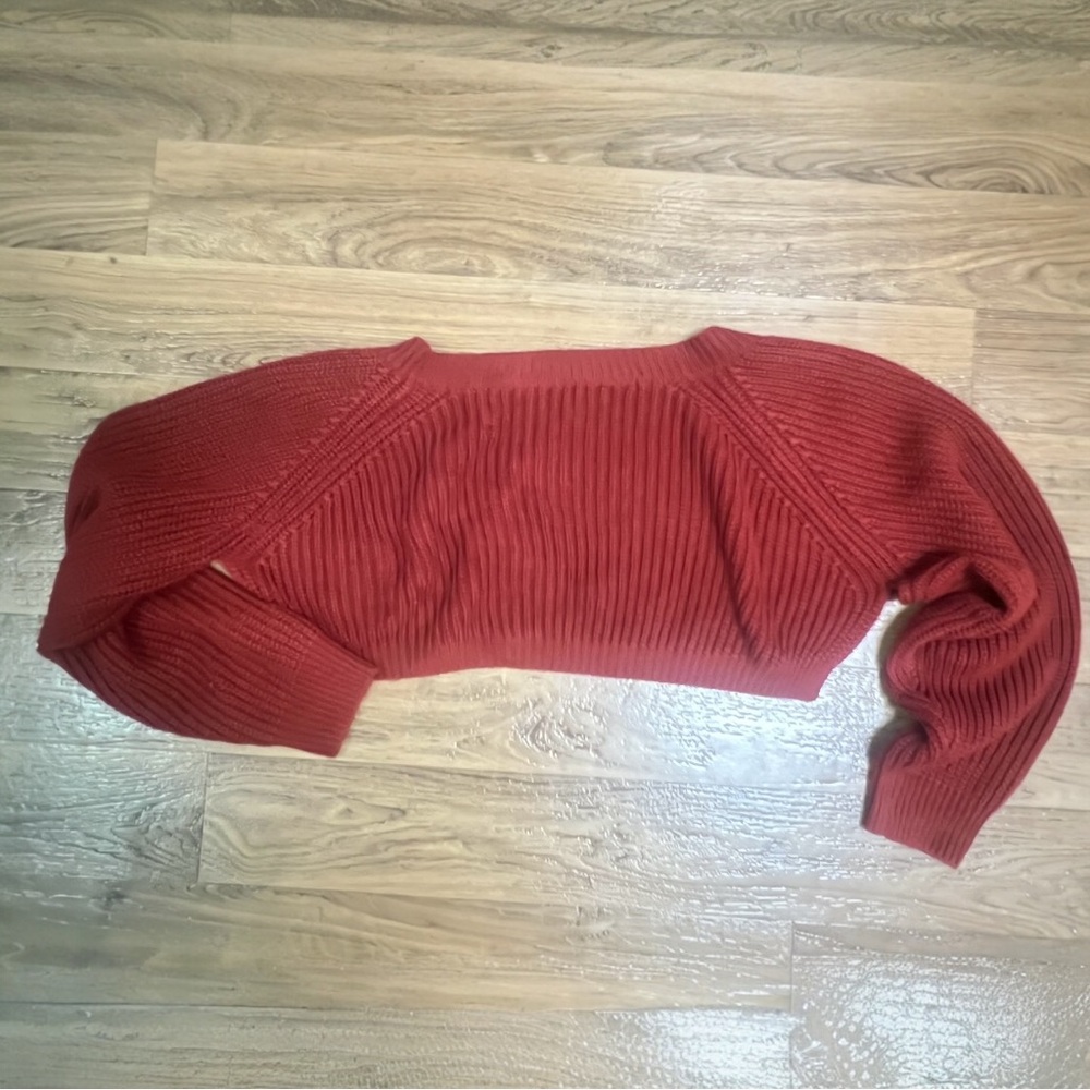 Dazy Cropped Knit Bolero Shrug Sweater Womens Medium Rust Long Sleeve Ribbed